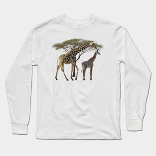 Giraffe-Mama with a Baby - Safari in Kenya / Africa Long Sleeve T-Shirt